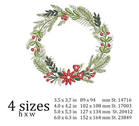 Christmas Wreath Embroidery Design 4 Sizes Instant - Etsy