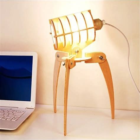 DIY E27 Wooden Alien Bug Desk Lamp Decorative Dimmer Robot Table Lamps Child Kids Student Friend ...