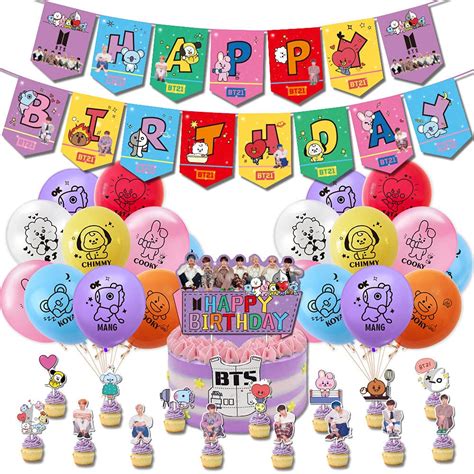 Buy Goodern BTS Birthday Party Supplies BTS Happy Birthday Banner Cake Topper Party Balloons for ...