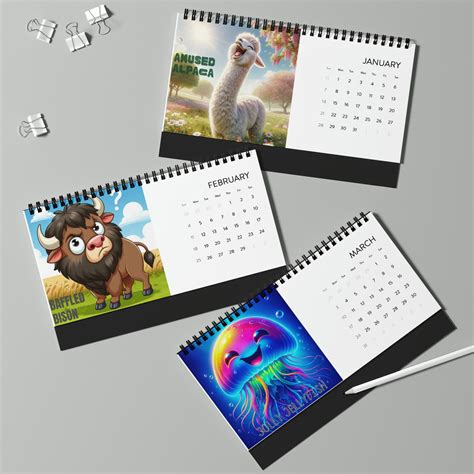 2024 Desktop Calendar, 2024 Animal Emotion Calendar, Cute Animal Emotion Calendar 2024, Monthly ...