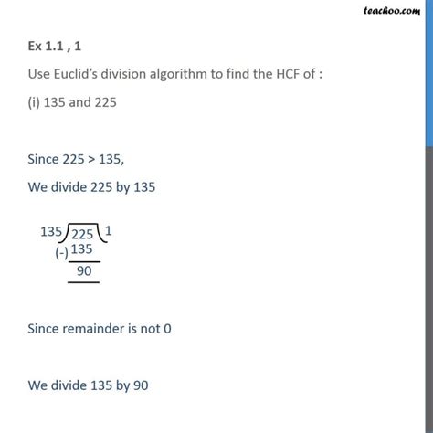 Question 1 (i) - Find HCF of 135 and 225 by Euclid's Division Algorith