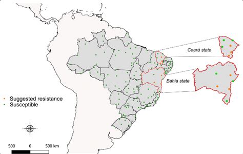 Map of Brazil displaying the results of the IGR pyriproxyfen resistance ...