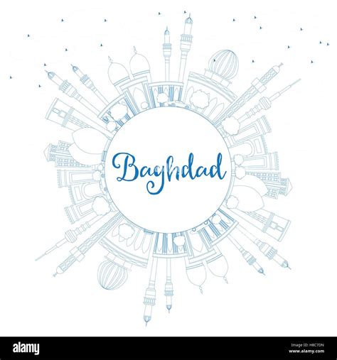 Outline Baghdad Skyline with Blue Buildings and Copy Space. Vector ...