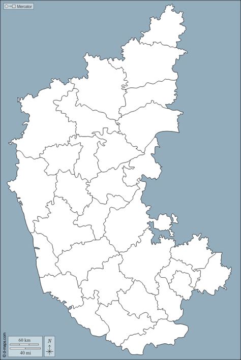 Karnataka free map, free blank map, free outline map, free base map outline, districts