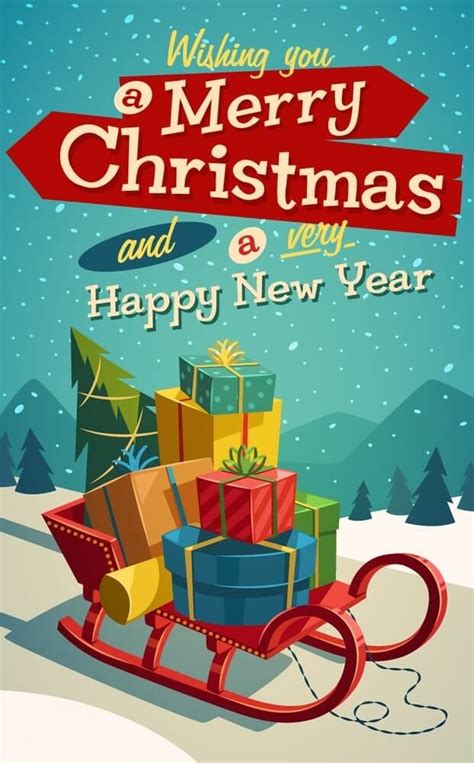 a christmas card with presents in a sleigh and the words wishing you ...