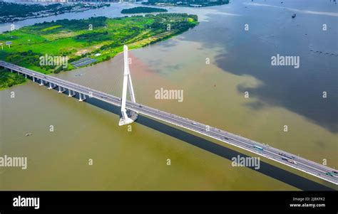 Can Tho bridge, Can Tho city, Vietnam, aerial view. Can Tho bridge is ...