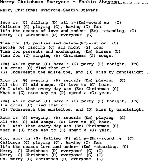 Song Merry Christmas Everyone by Shakin Stevens, song lyric for vocal performance plus ...