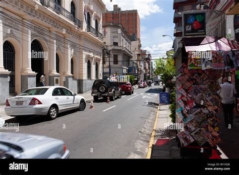 Calle (Street) Palma, historic city center, downtown Asuncion, Paraguay ...