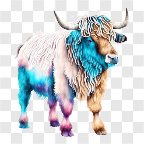 Download Colorful Yak with Long Hair and Horns PNG Online - Creative ...