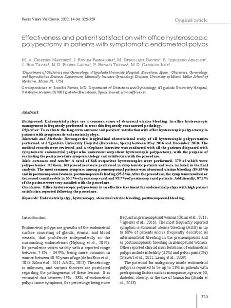 Effectiveness and patient satisfaction with office hysteroscopic polypectomy in patients with ...