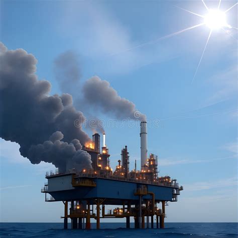 Offshore Rig on Fire Accident Big Explosion. Oil Rig Explosion Stock ...