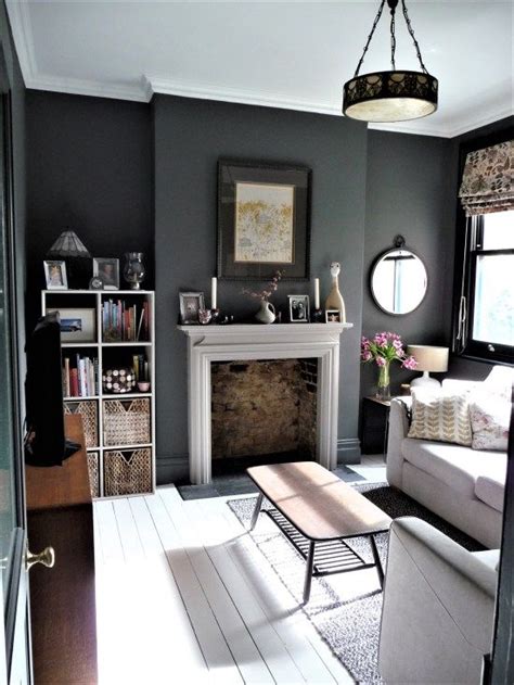 Snug TV room. Dark grey walls. See blog for details. White painted ...