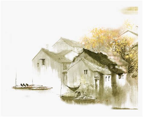 Dwelling In The Fuchun Mountains Jiangnan Ink Wash - Chinese Mountains And House Painting, HD ...