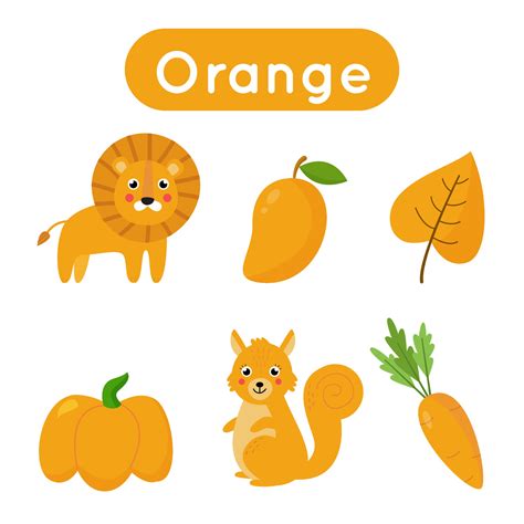 Flash cards with objects in orange color. Educational printable worksheet. 2171107 Vector Art at ...