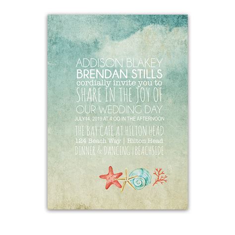 Beach Wedding Invitations Watercolor Starfish Seashell