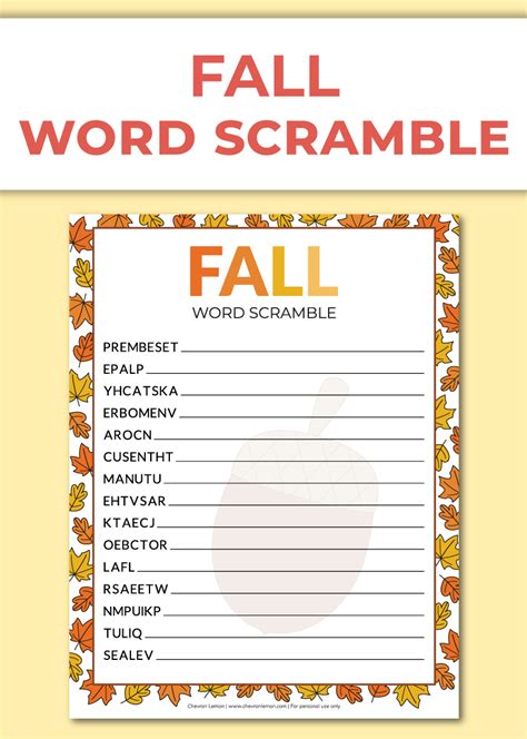 Printable fall word scramble - Chevron Lemon