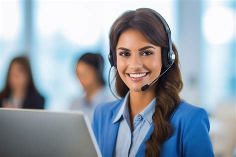 Premium Photo | Callcenter operators with a small wireless headsets works with desktop in an ...
