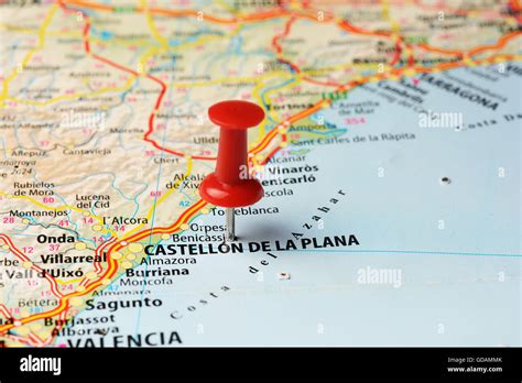 Close up of Castellon de la Plana , Spain map with red pin ,travel ...