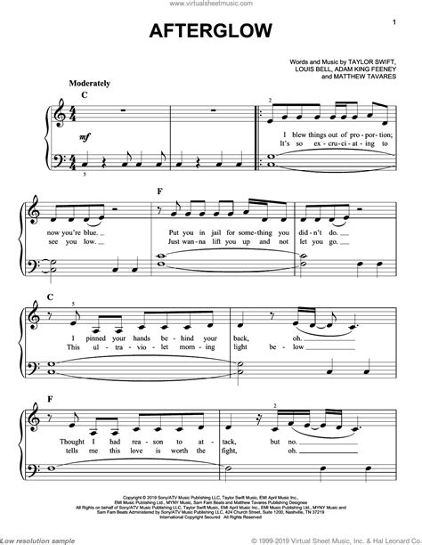 Afterglow sheet music for piano solo (PDF-interactive) | Piano songs ...