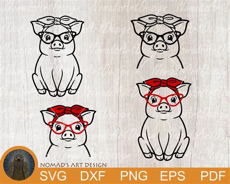 Pig With Glasses Svg, Funny Pig Svg, Bandana Pig Svg, Pig With Eyeglasses Svg, Cute Pig Svg, Pig ...