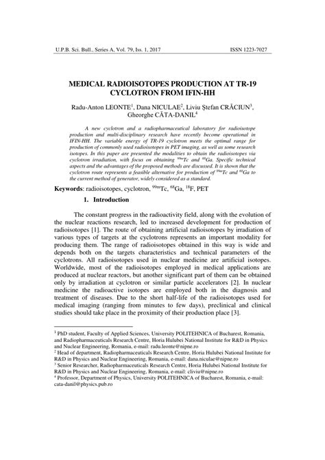 (PDF) Medical radioisotopes production at TR-19 cyclotron from IFIN-HH