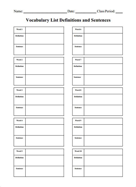 12+ Blank Vocabulary Worksheet Templates - Word, PDF | Free & Premium ...