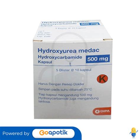 HYDROXYUREA MEDAC 500 MG BOX 50 KAPSUL - Kegunaan, Efek Samping, Dosis dan Aturan Pakai