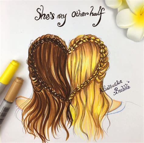 Heart-shaped hairstyle | Bff drawings, Drawings of friends, Friends sketch