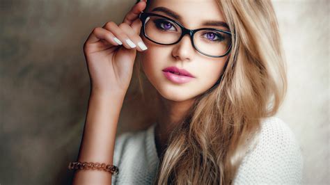 Purple White Girl Wearing Glass With Purple Eyes HD Purple Wallpapers | HD Wallpapers | ID #37028