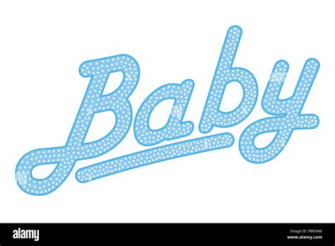 Cursive lettering of the word BABY, blue colored with bright and small ...