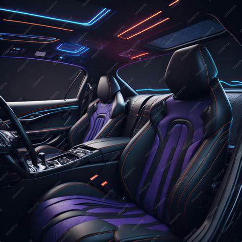 Premium AI Image | Car interior illustration at night with led lights ...