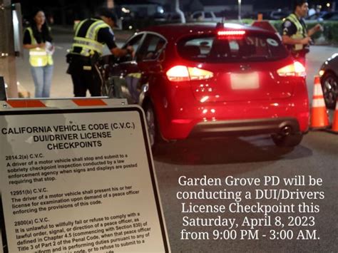 The Garden Grove Police Department is conducting a DUI Checkpoint on April 8 - New Santa Ana