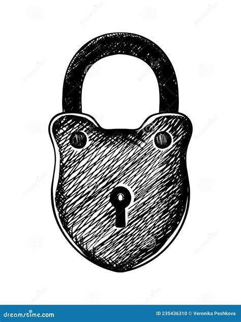 Hand Drawn Icon. Old Lock. Isolated on White Background Stock Vector ...