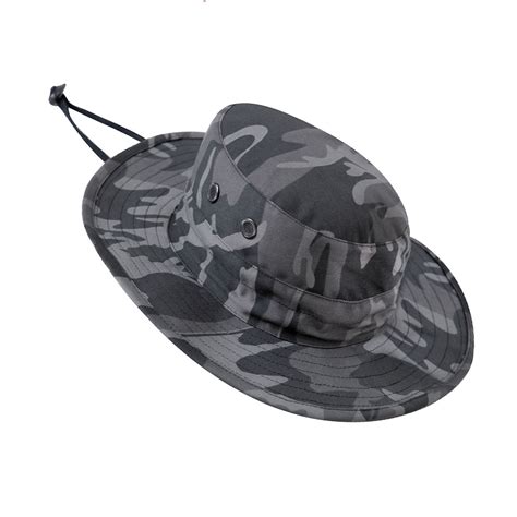 Adjustable Black Camo Boonie Bucket Hat - Army Barracks