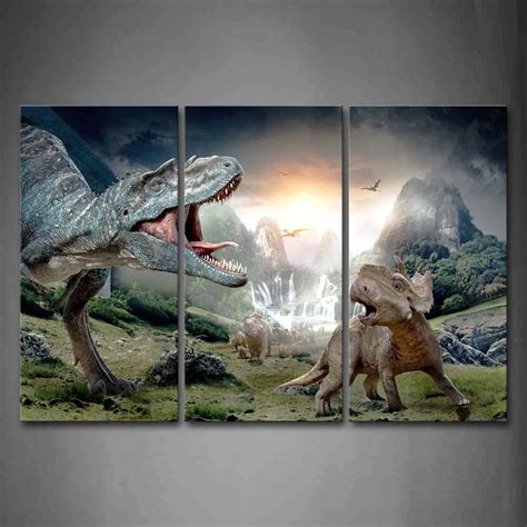 Framed Wall Art Pictures Dinosaur Cub Canvas Print Animal Poster With Wooden Frame For Home ...