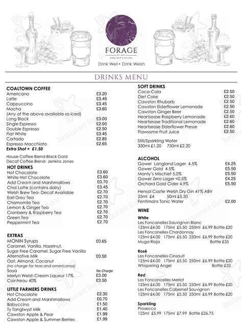 Menu at Forage Farm Shop and Kitchen cafe, Cowbridge