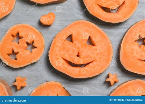 Sweet Potato Carving Funny Faces, Halloween Symbol, Creative Food Stock Image - Image of emotion ...