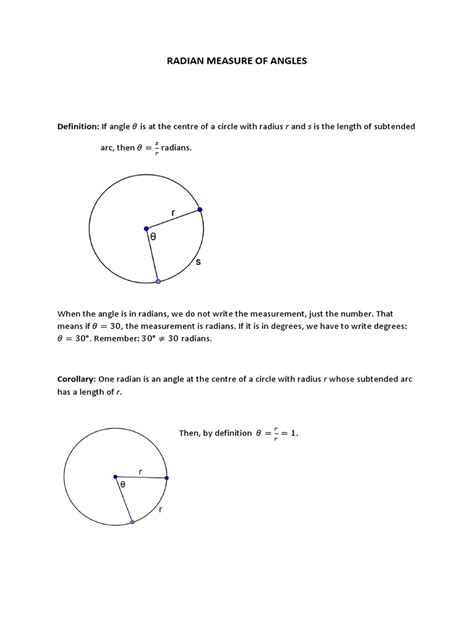 Radian Measure of Angles | PDF | Angle | Circle