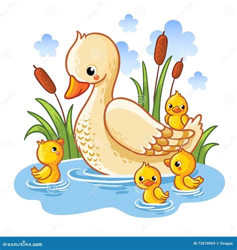 Vector Illustration of a Duck and Ducklings. Stock Illustration ...