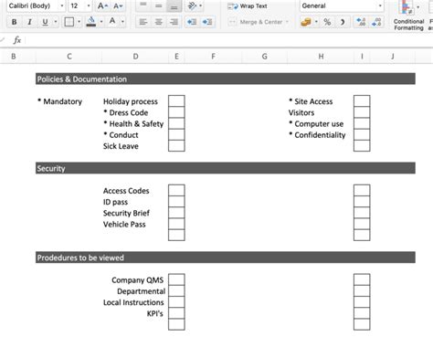 Onboarding Excel Template