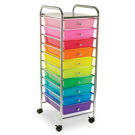 Darice Rainbow 10-Drawer Storage Rolling Cart, 38.1 x 15.3 x 13 Inches ...