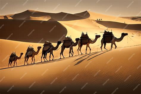 Camel caravan in the desert ai generative | Premium AI-generated image