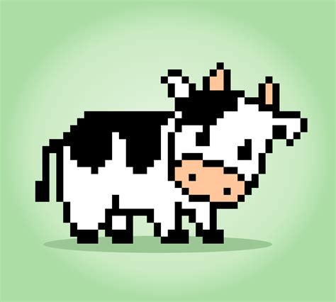 8 bit pixel of cow. Animals for game assets in vector illustrations ...