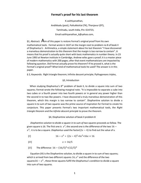 (PDF) Fermat's proof for his last theorem