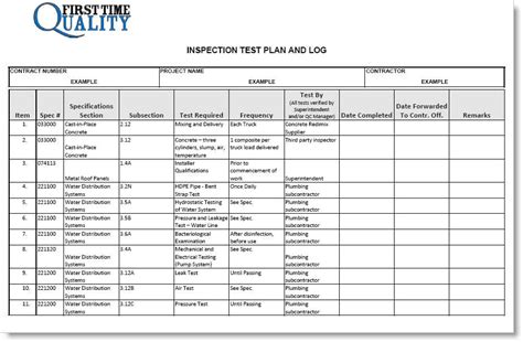 Inspection Test Plan Form Completed Example