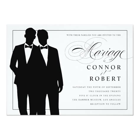 Gay Wedding Two Grooms Silhouettes French Invitation #gaypride #party #invitations #invites # ...