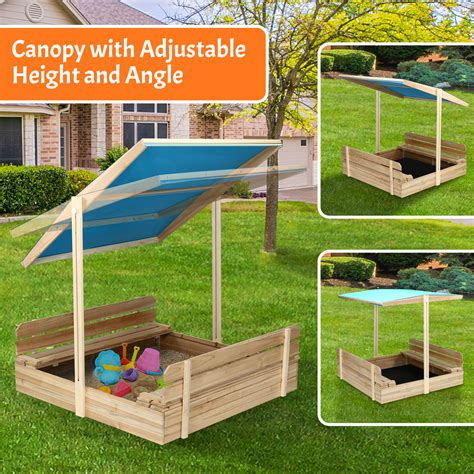 KingSo Kids Sandbox with Cover Wooden Outdoor Sandbox with Canopy, 2 ...