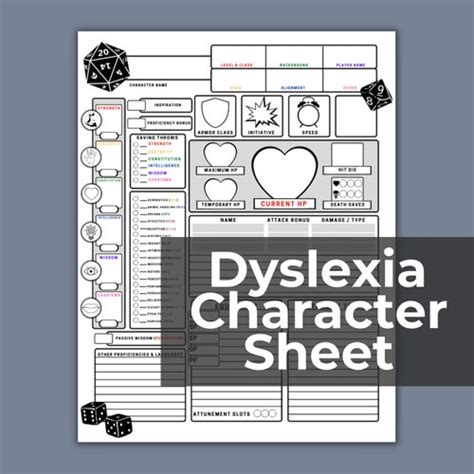 DND Dyslexia Character Sheet PDF Printable File Digital - Etsy