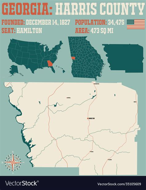 Map harris county in georgia Royalty Free Vector Image