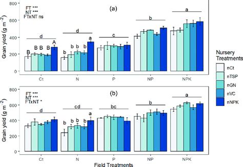 Year 2 (2018) grain yield affected by nursery and field treatments in... | Download Scientific ...